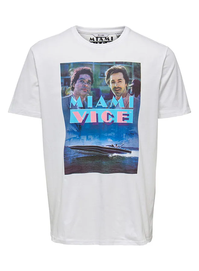ONLY & SONS Miami Vice T-Shirt أبيض ناصع