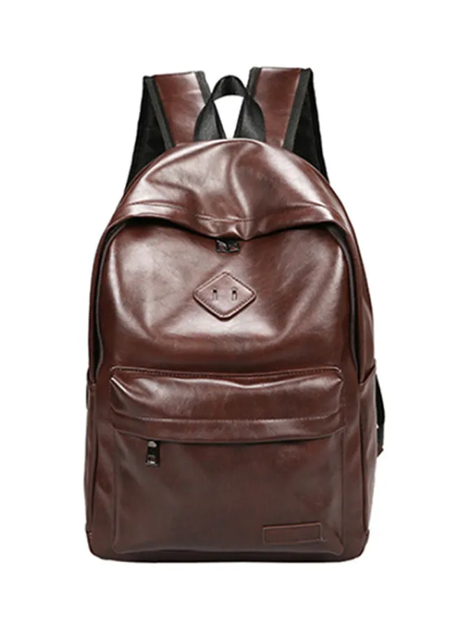 Generic Synthetic Leather Zipper Backpack Brown