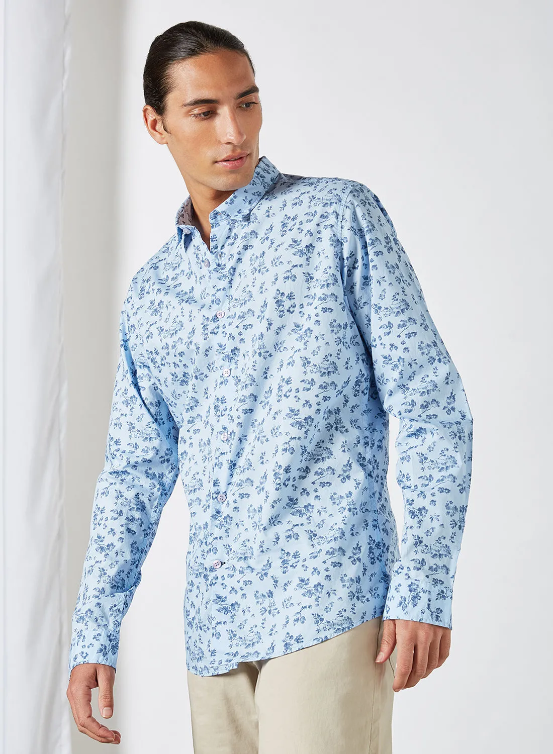 Mast & Harbour Men's Floral Printed Casual Shirt Blue