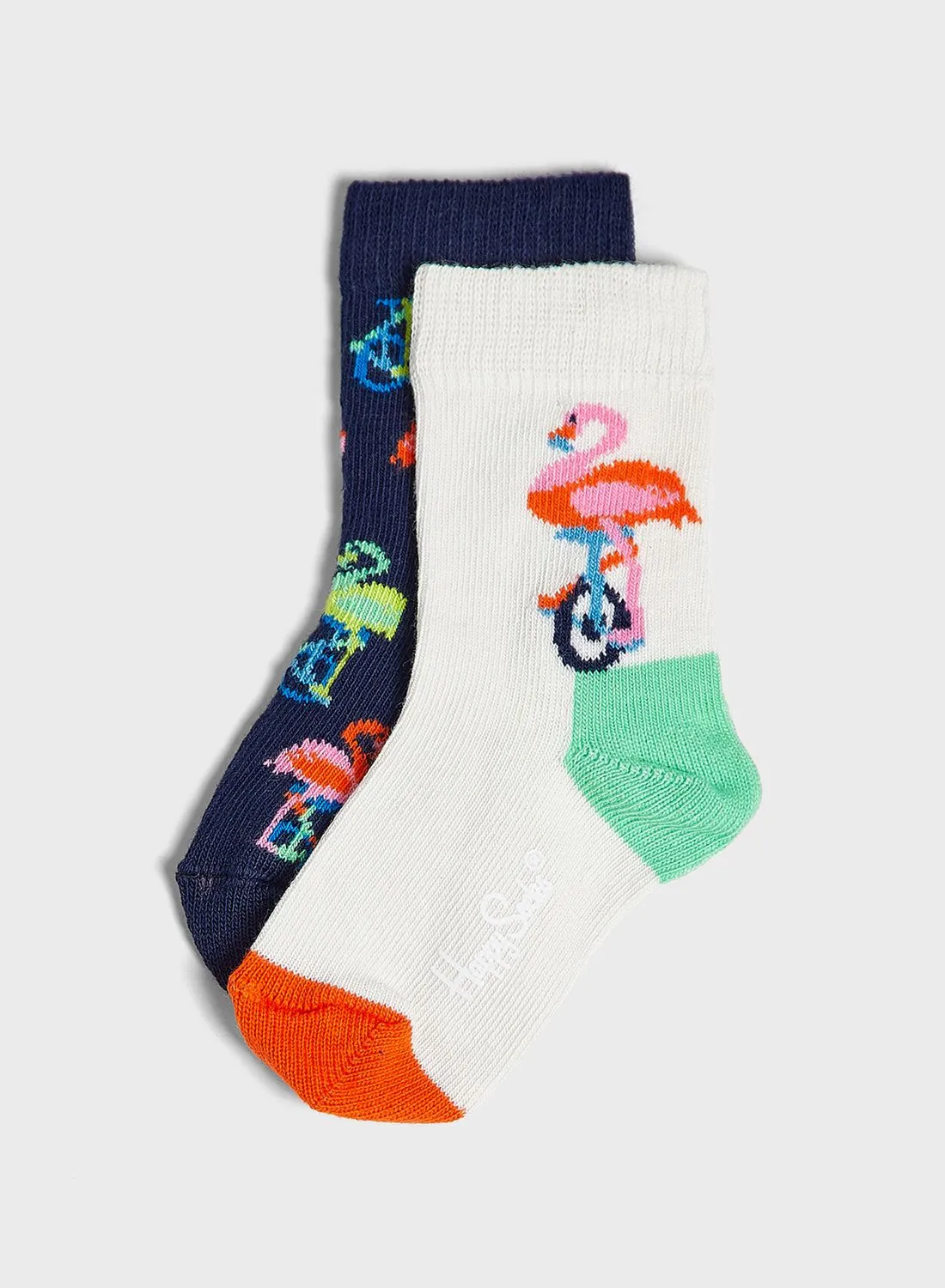 Happy Socks Kids 2 Pack Flamingo Crew Socks