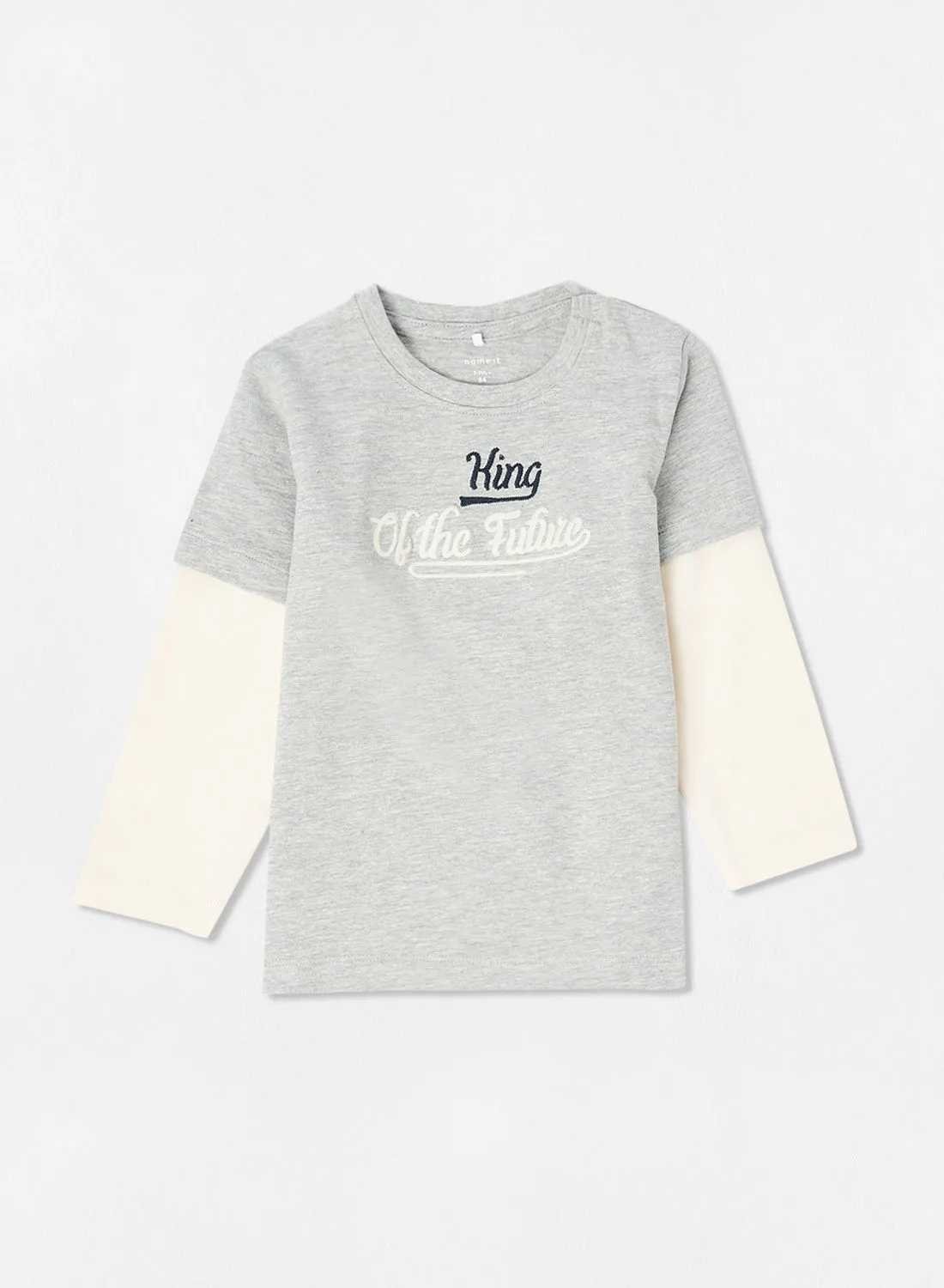 NAME IT Baby Slogan Print T-Shirt Grey