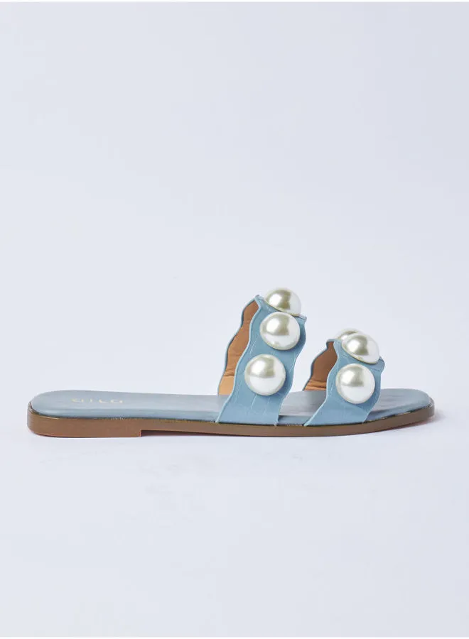 Aila Casual Slip-On Flat Sandals Blue