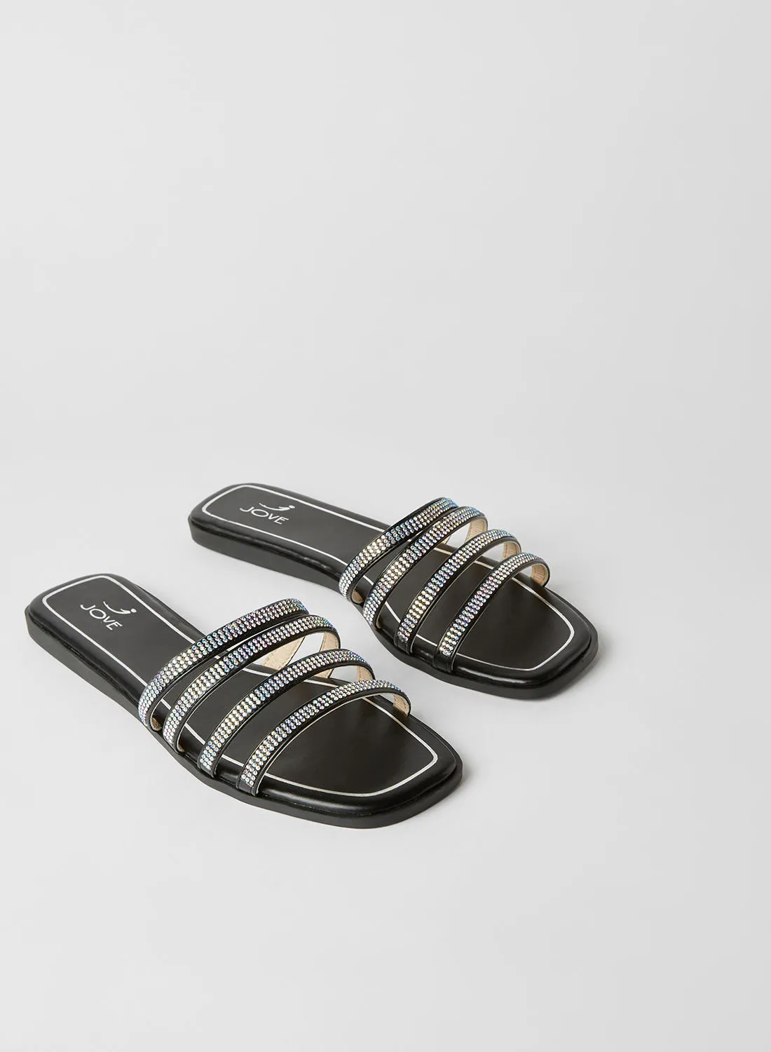 Jove Strap Detail Flat Sandals Black