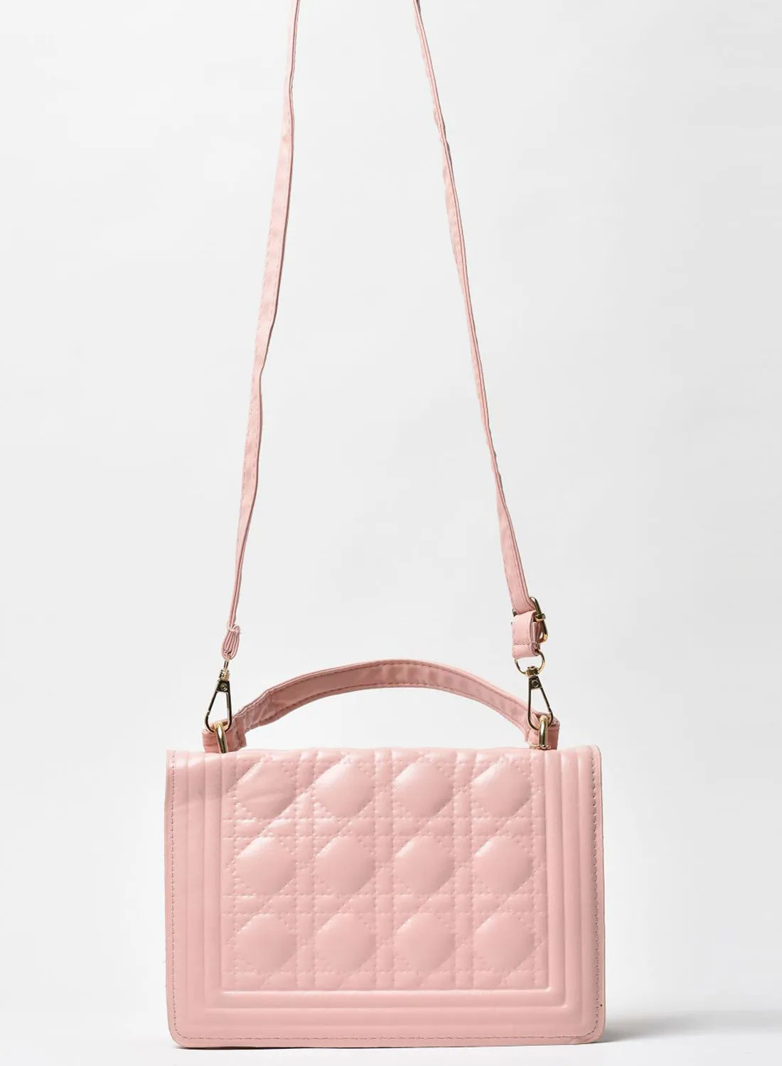 Jove Quilted Pattern Crossbody Bag Pink