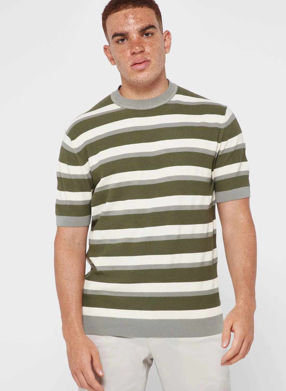 Mango Man Striped Knitted T-Shirt