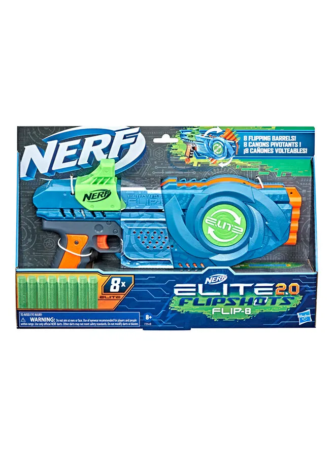 NERF Elite 2.0 Flipshots Flip-8 Blaster with 8 Dart Barrels That Flip to Double Your Firepower 8-Dart Capacity