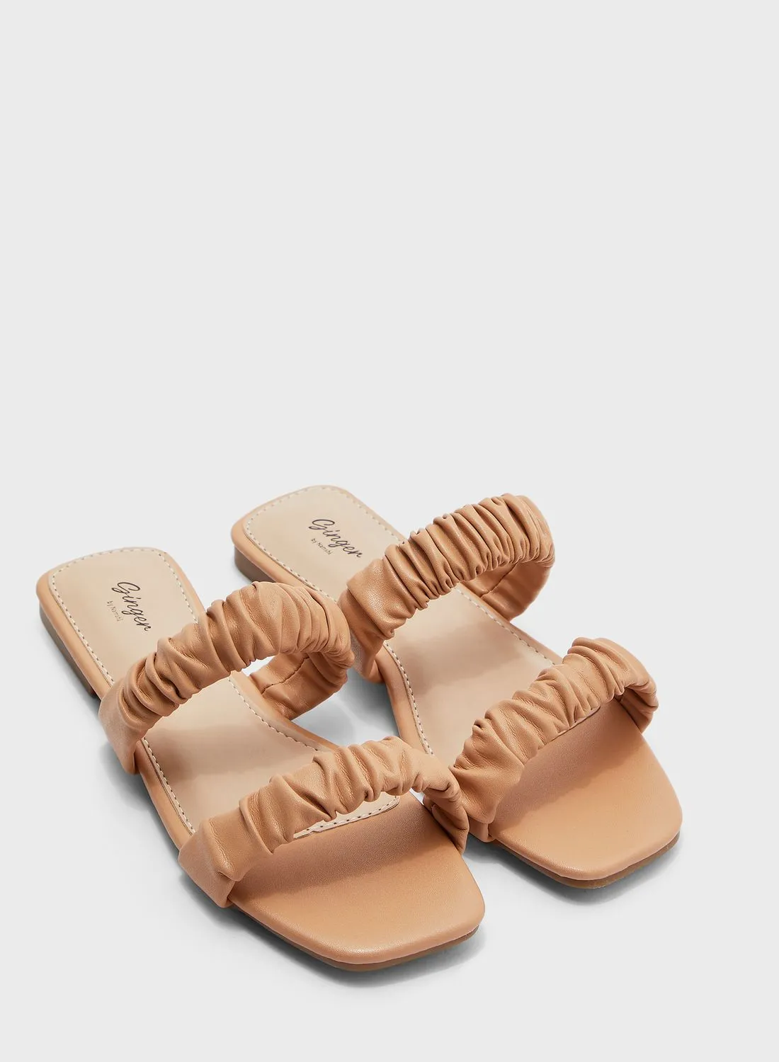 Ginger Ruched Double Strap Flat Sandal