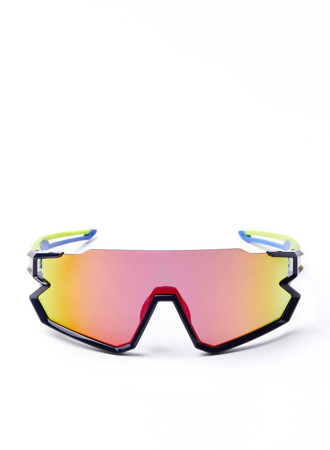 نظارة شمسية رياضية سكوتر للدراجات - Athletiq Club جبل جيس - إطار أزرق وأصفر مع عدسة متعددة الطبقات باللون الأحمر