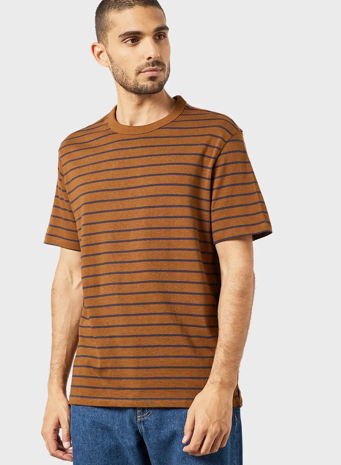 Mango Man Striped Crew Neck T-Shirt