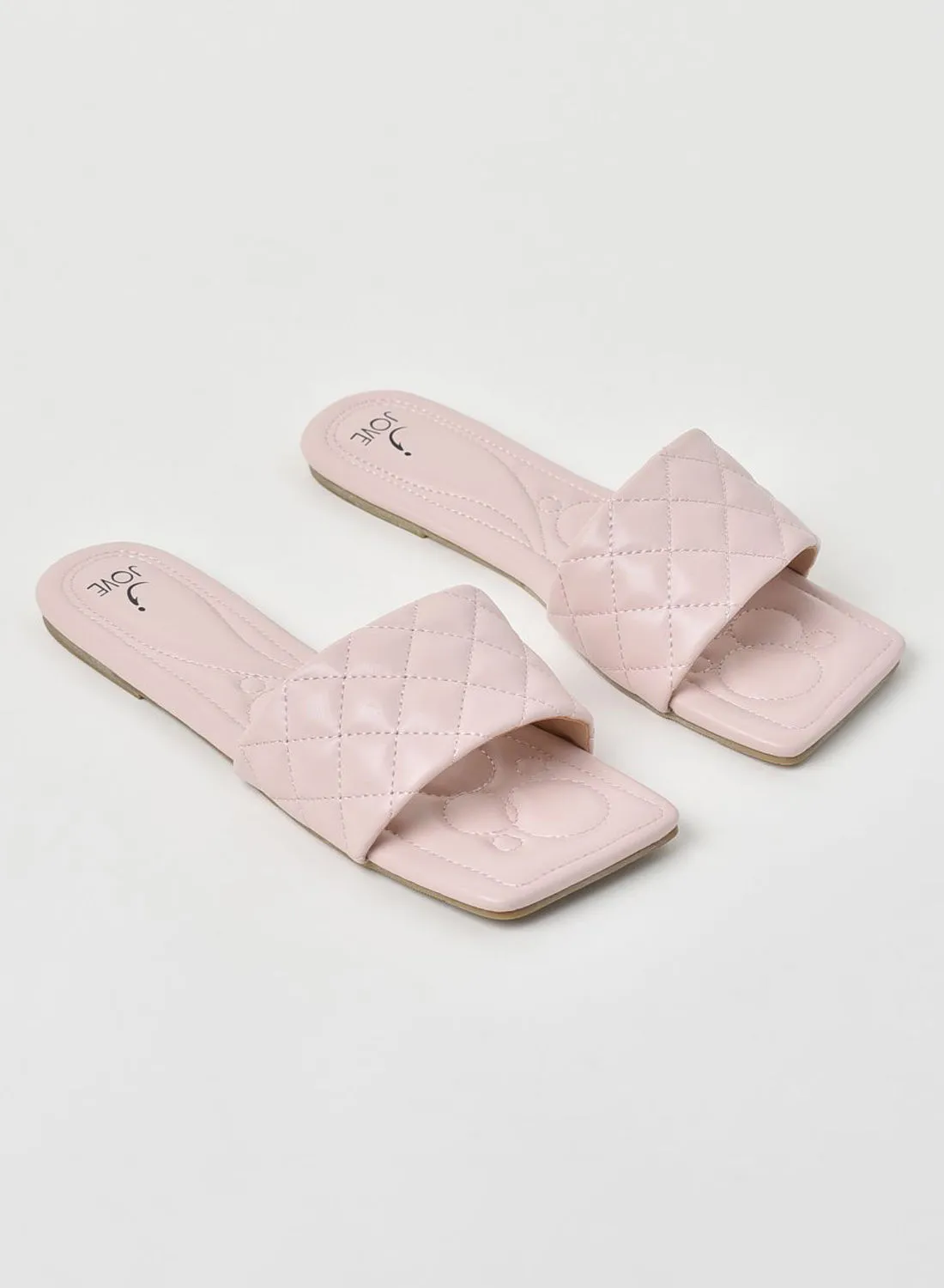 Jove Quilted Pattern Broad Strap Flat Sandals Pink