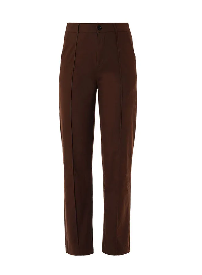 QUWA Casual Straight Fit Pants with Button waistband Brown
