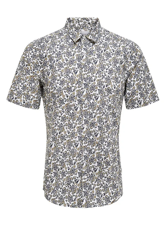 ONLY & SONS Printed Slim Fit Shirt White