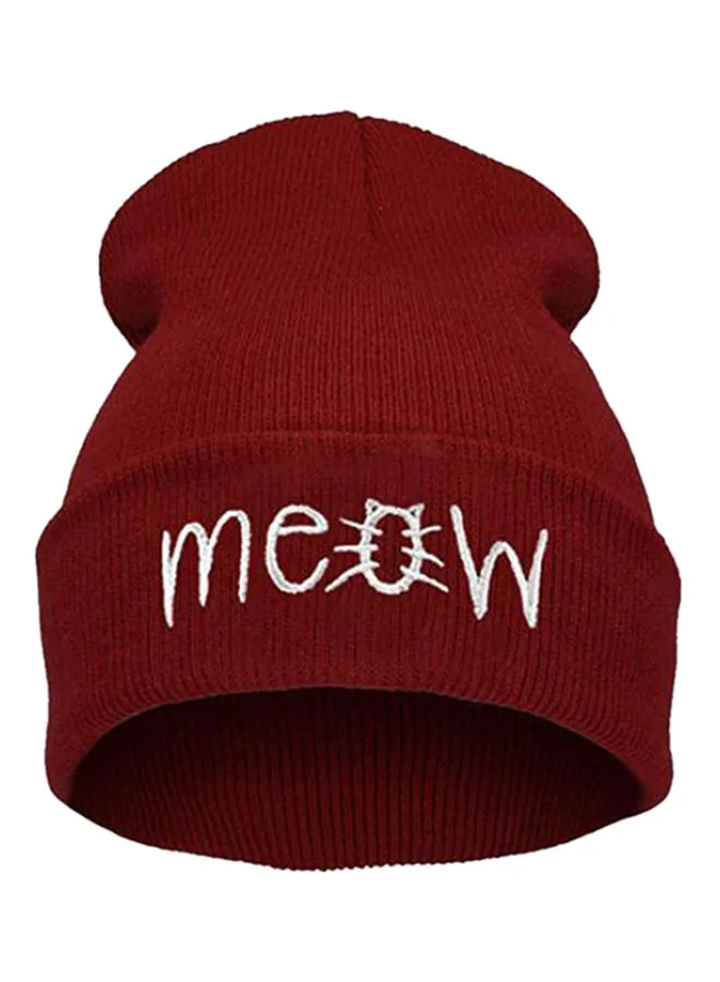 Bluelans Meow Letter Embroidered Beanie Red
