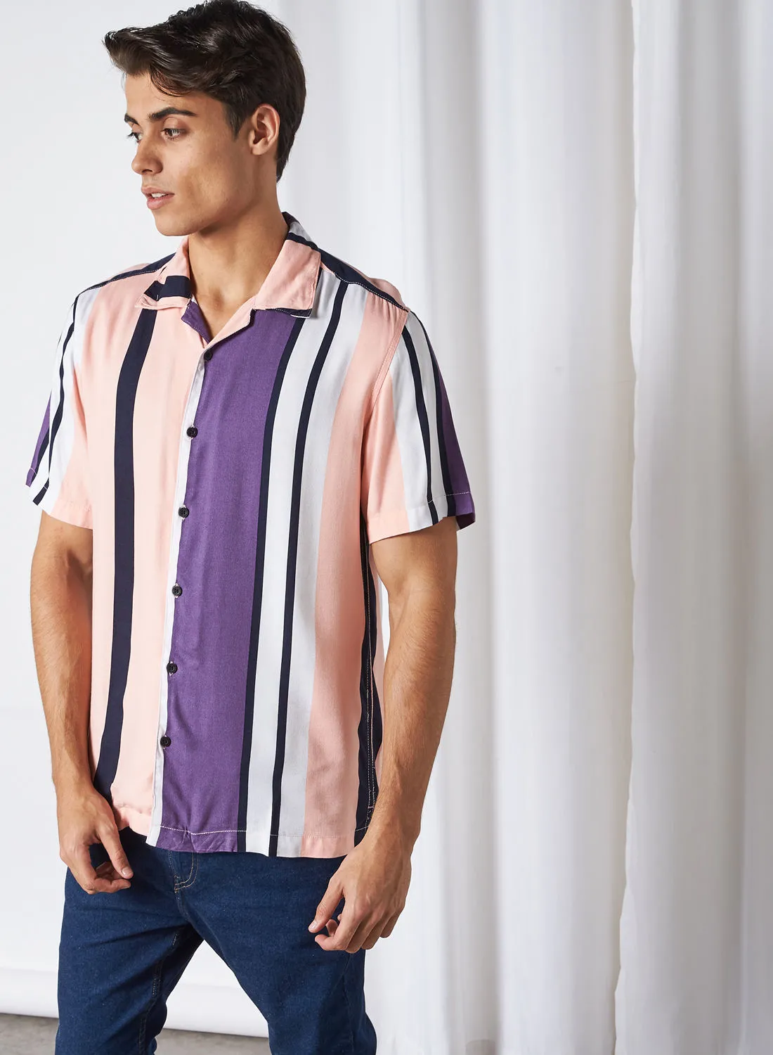 Blue Saint Striped Short Sleeve Shirt Pink & Purple