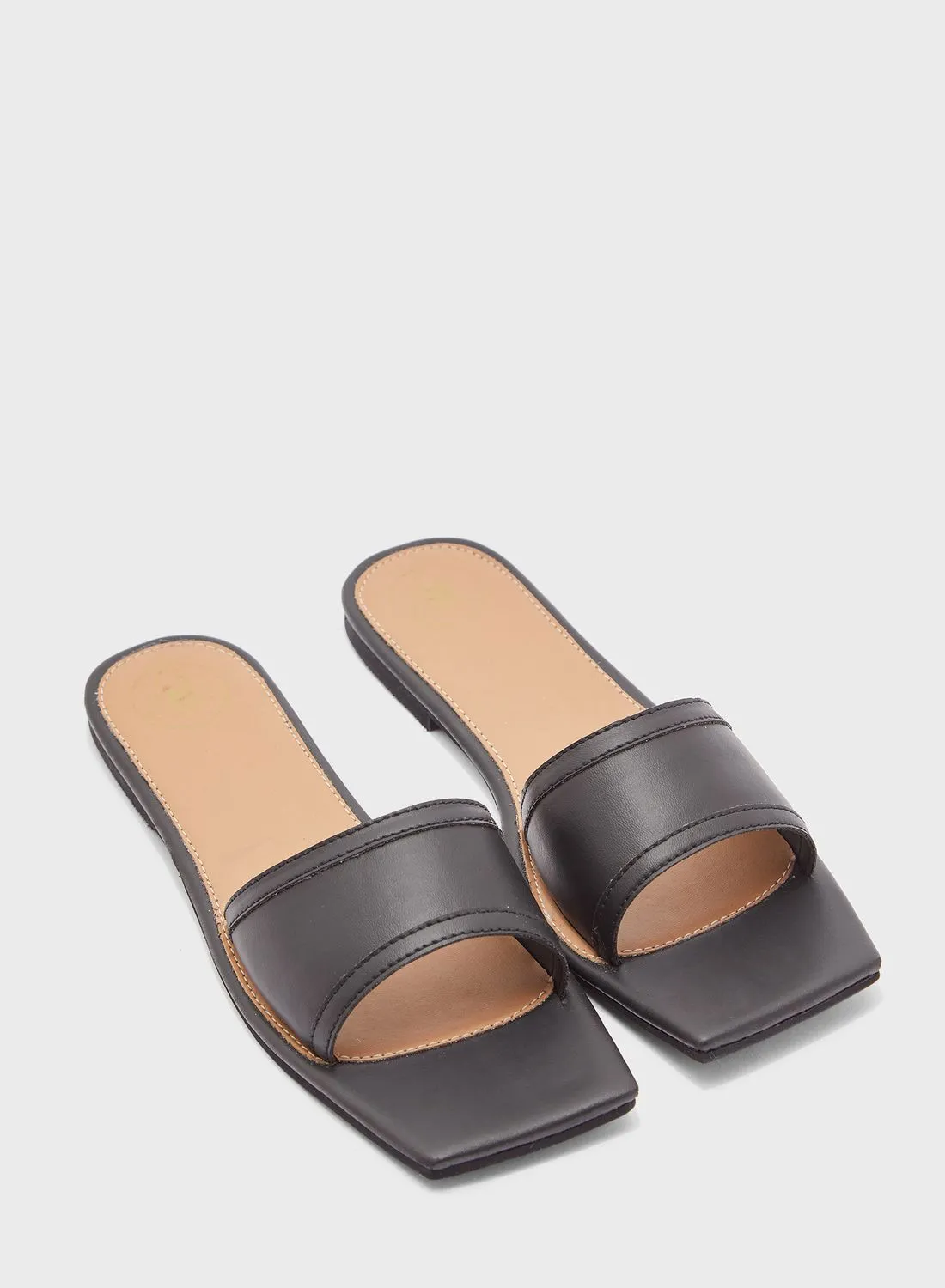Missguided Square Toe Simple Strap Flat Sandal