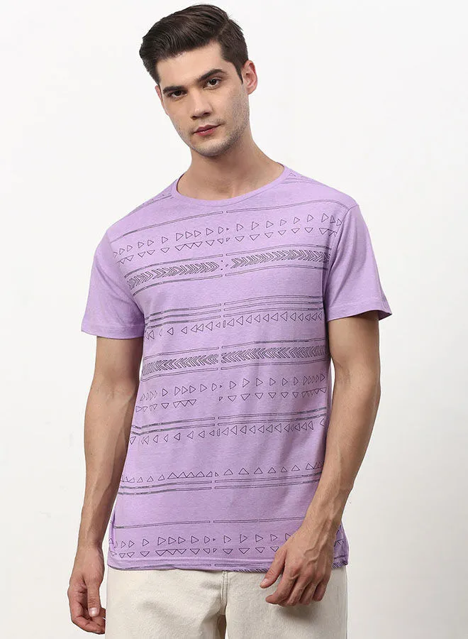 ABOF All Over Printed Regular Fit Crew Neck T-Shirt Purple/Black