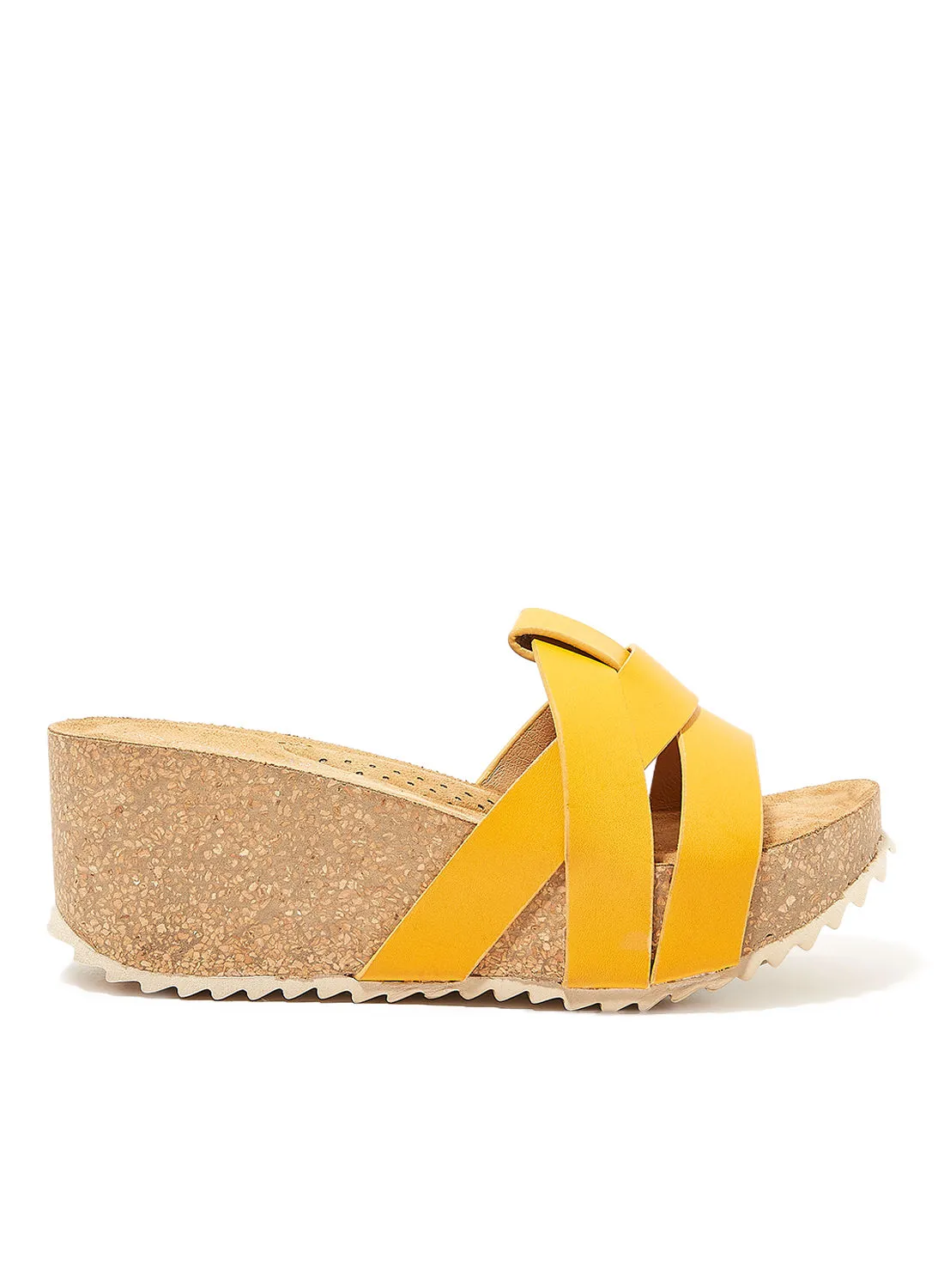 Ronnie Grey Criss-Cross Strap Wedge Sandals Yellow