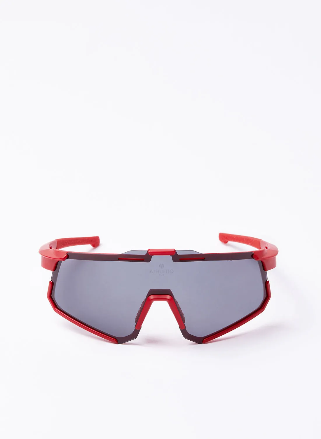 نظارة شمسية رياضية لركوب الدراجات من أتليتيك كلوب جبل سودا - إطار أحمر مع عدسة دخانية سوداء متعددة الطبقات
