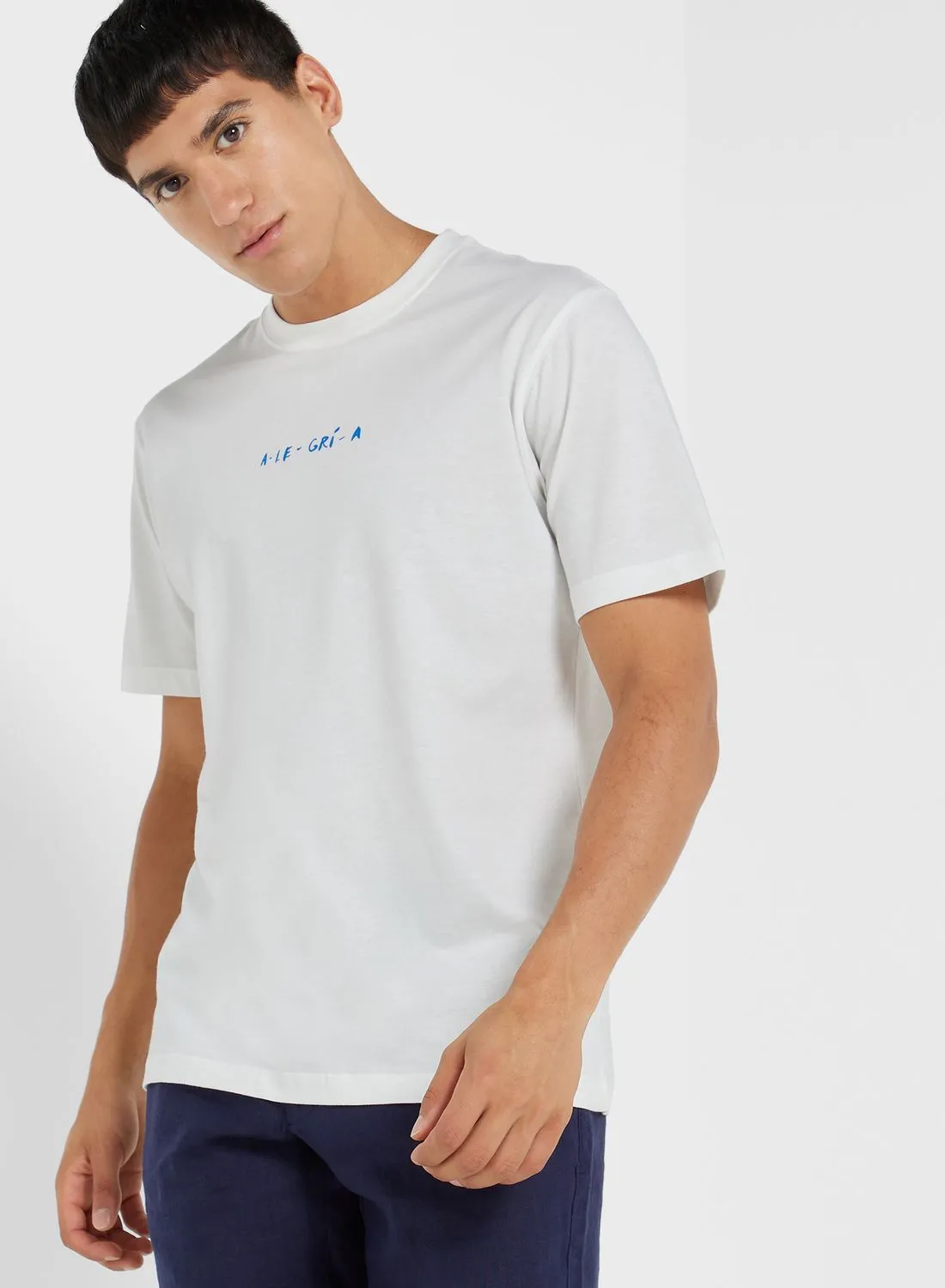 Mango Man Text Print Crew Neck T-Shirt