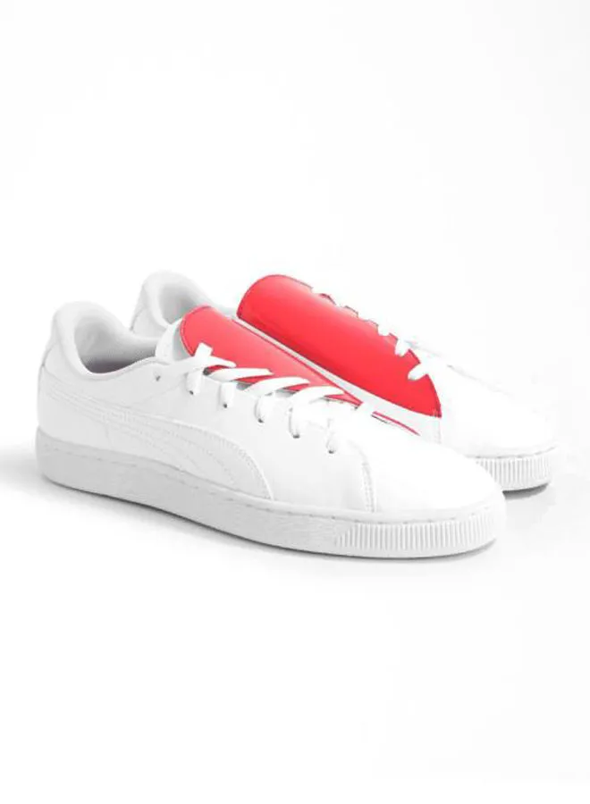 PUMA Basket Crush Lace-Up Low Top Sneakers White/Hibiscus