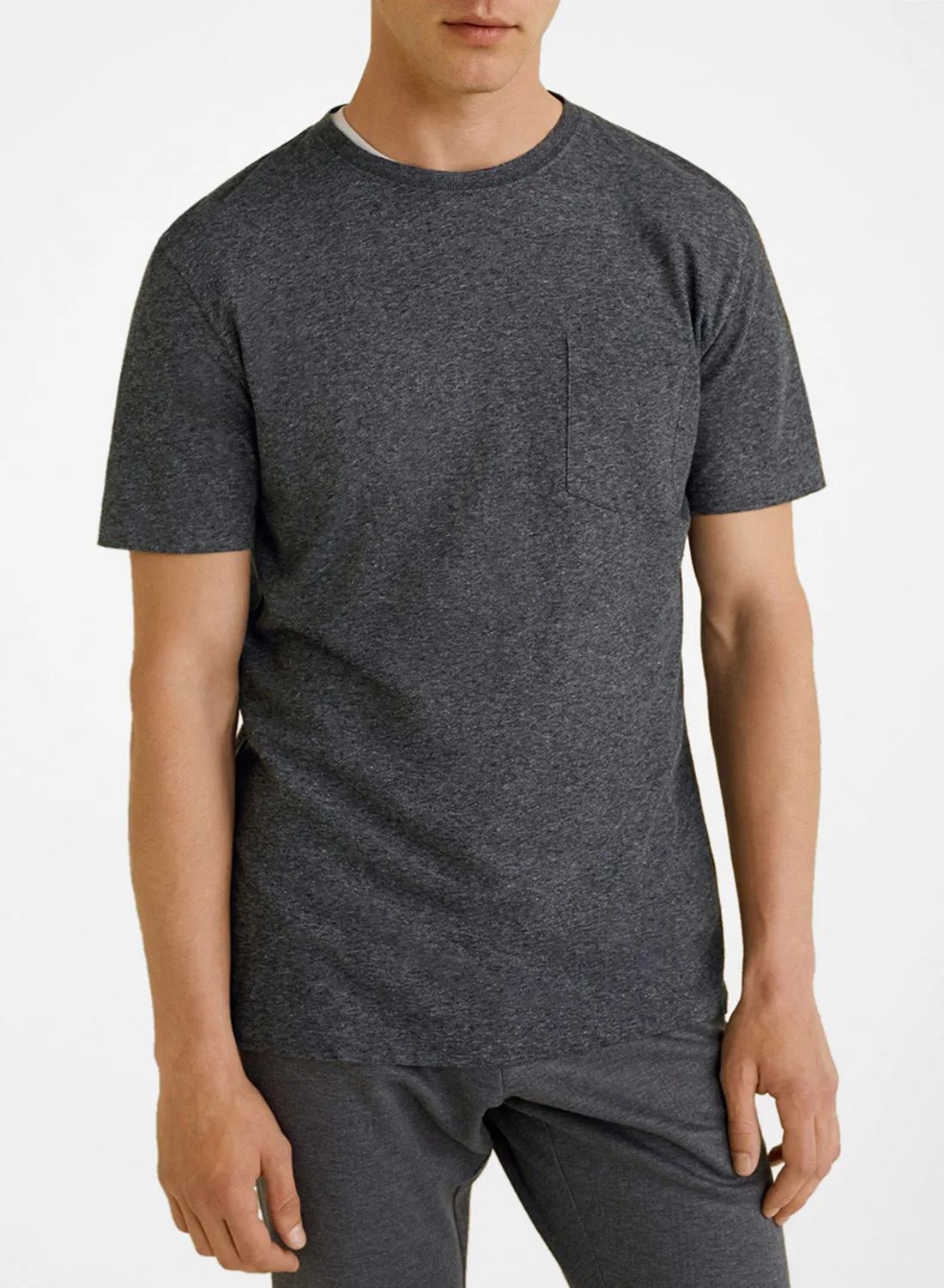 Mango Man Patch Pocket Flecked T-Shirt Grey