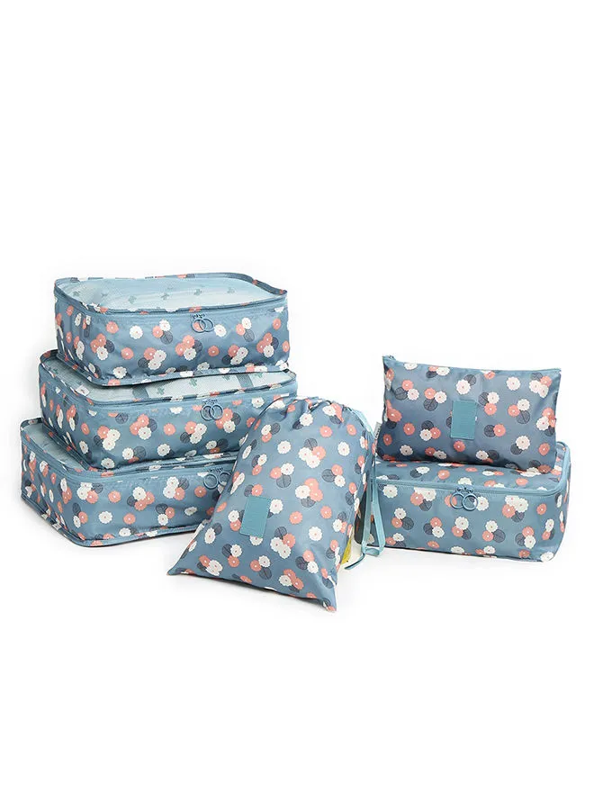 Generic 6 Piece Flower Print Storage Bag Set Blue/Pink/White