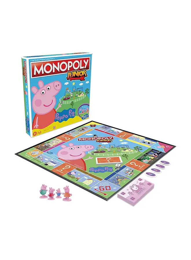 لعبة مونوبولي جونيور: لعبة Peppa Pig Edition Hasbro Board من أجل 2-4 لاعبين، لعبة داخلية للأطفال من سن 5 سنوات فما فوق، لعبة منزلية داخلية 4 لاعبين