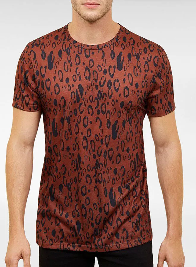 NEW LOOK Short Sleeve Leopard Print T-Shirt Mocha