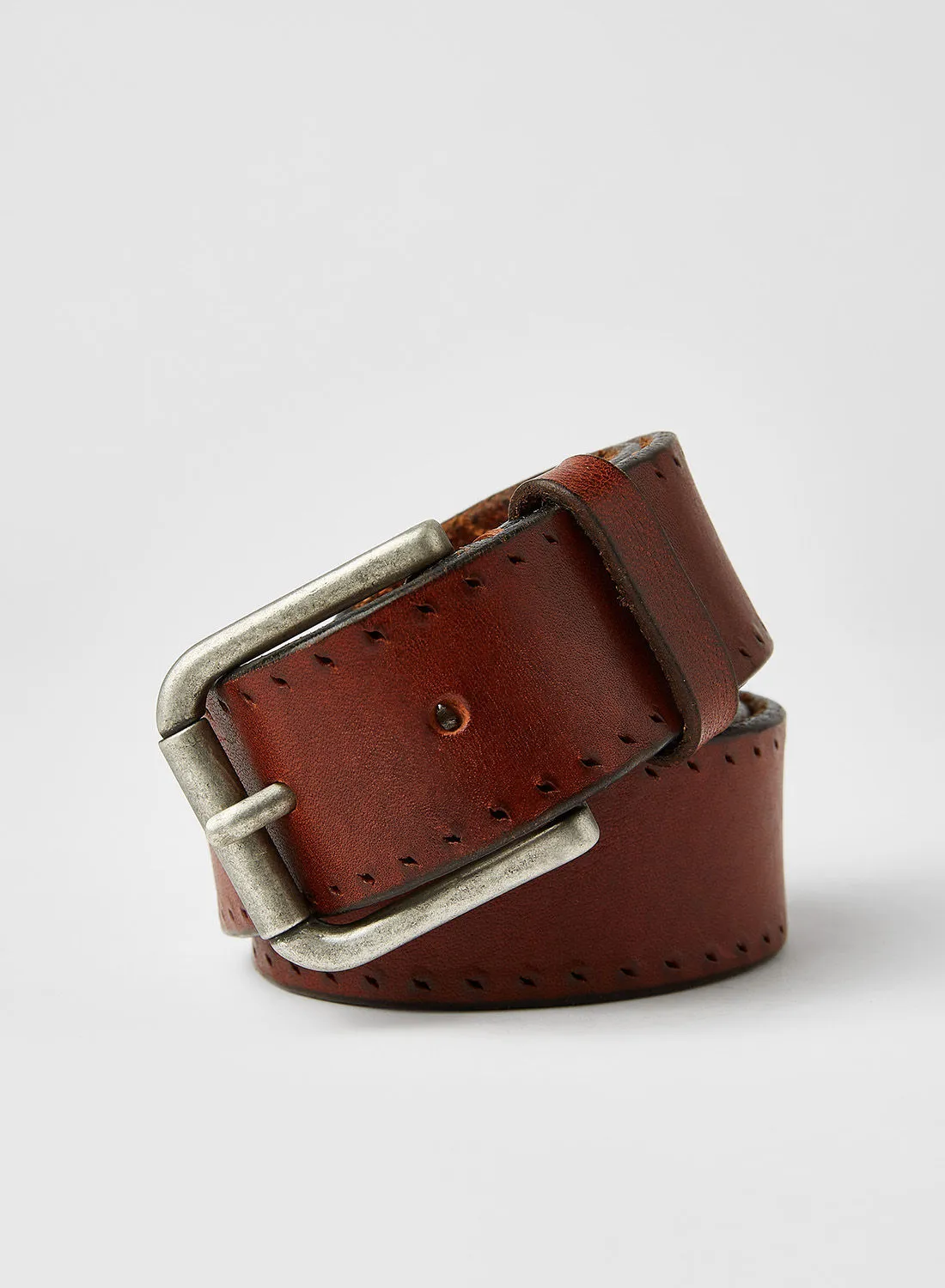 Selected Homme Perforated Detail Leather Belt Cognac