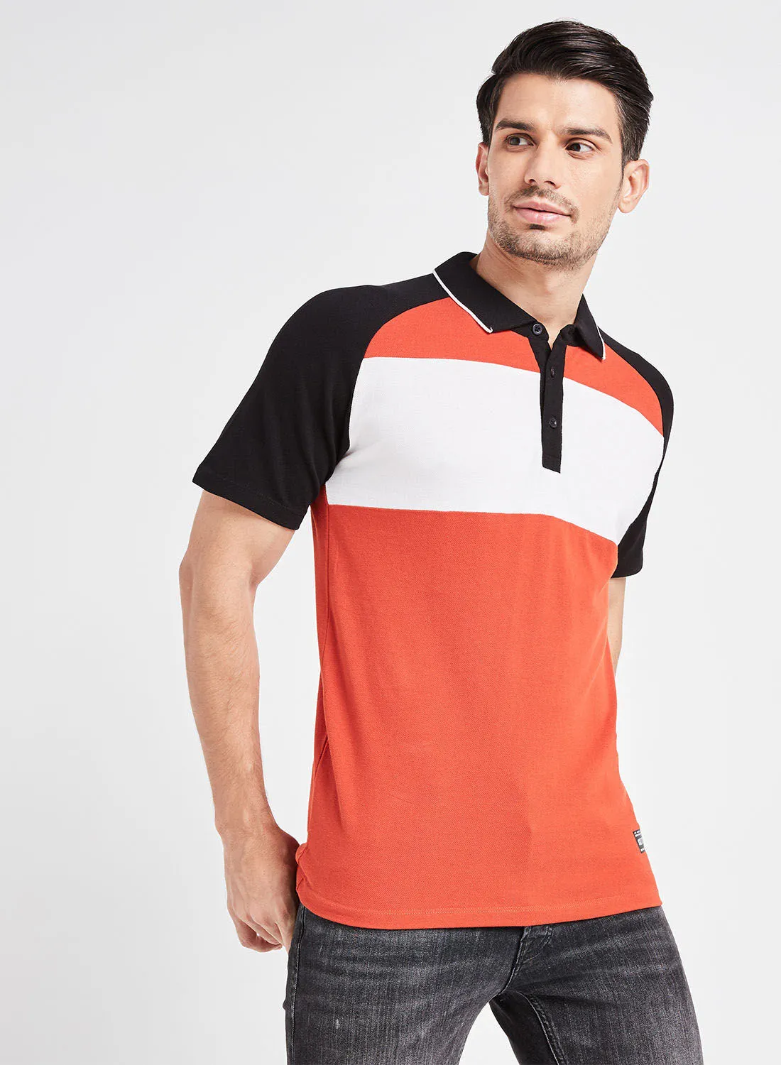 SKULT Contrast Sleeves and Collar Polo Orange