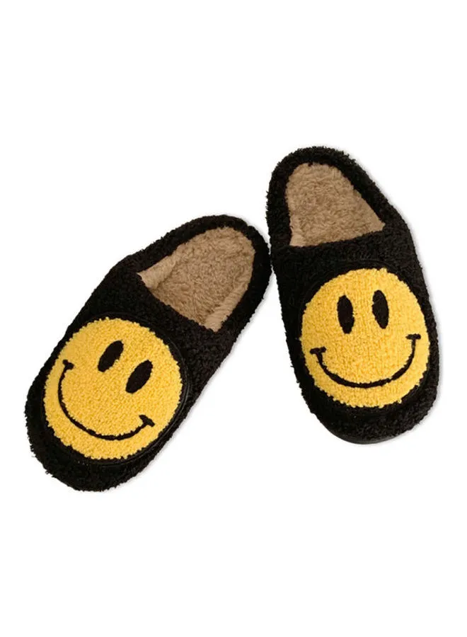 Joychic Smiley Face Designed Bedroom Slippers Black/Yellow