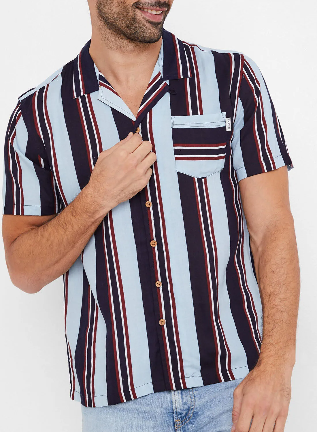 SOUL STAR Multi Vertical Striped Shirt Navy