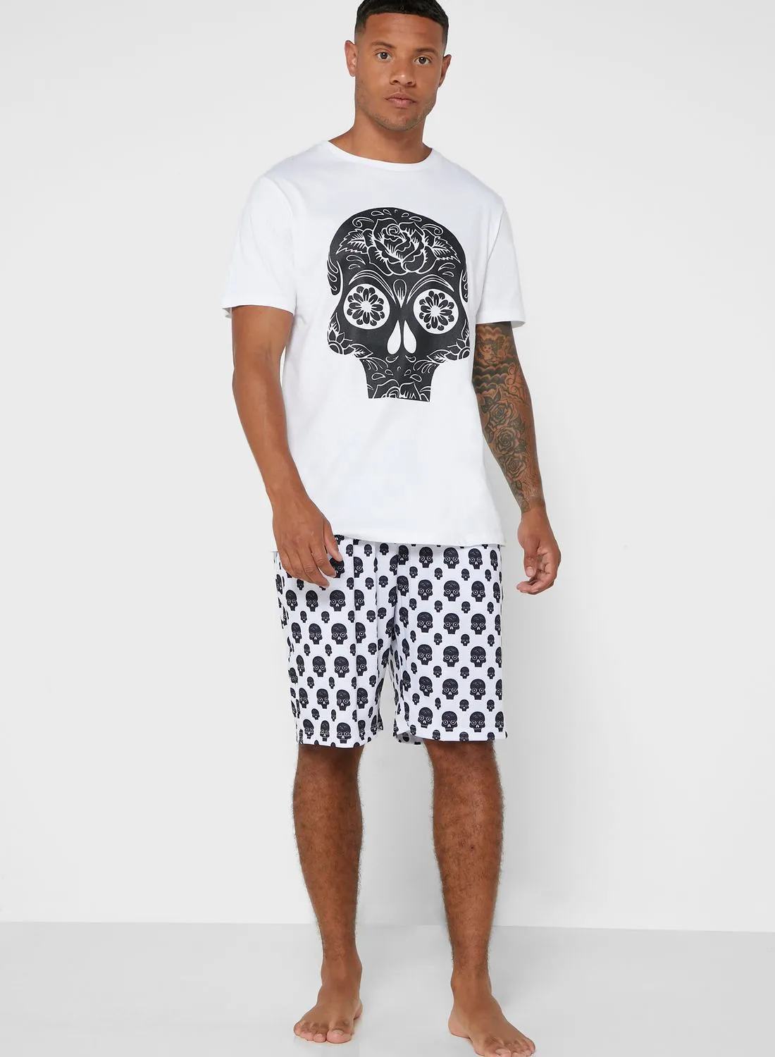 Seventy Five Skull Printed Shorts and T-Shirt Set