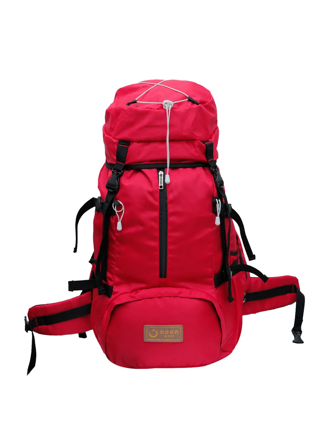 Noon East 45L Drawstring Water Resistant Multi Compartment Unisex Polyester Hiking/Trekking/Camping Backpack Compatible With 13 Inch Laptop Red/Black