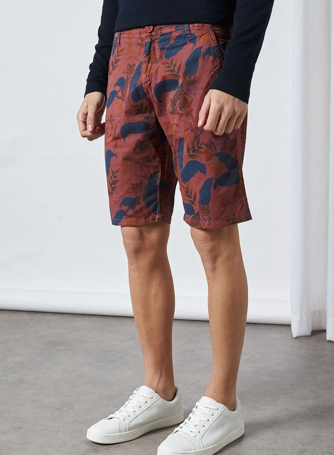Moda Rapido Men's All Over Print Slim Fit Shorts Burgundy