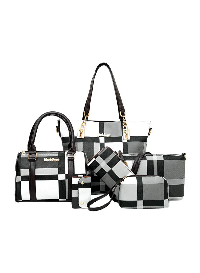 ماركة غير محددة 6-Piece Lattice Texture Handbag Set أسود / أبيض / رمادي