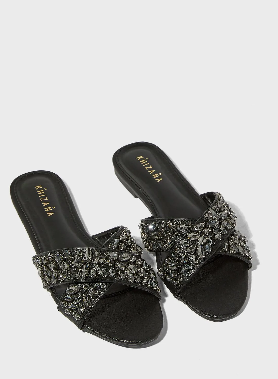 Khizana Jewel Encrusted Crossover Flat Sandals