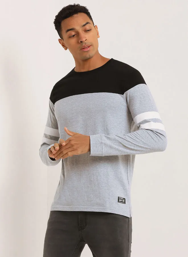 ABOF Knitted Crew Neck T-Shirt Grey/Black