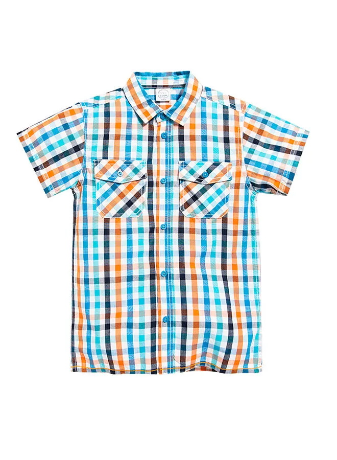 SMYK Front Button Placket Short Sleeve Checked Shirt Multi