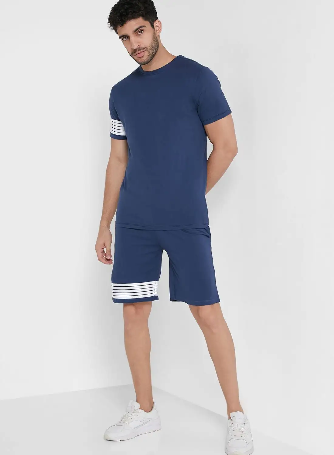 Seventy Five Striped Detailed T-Shirt & Shorts Set