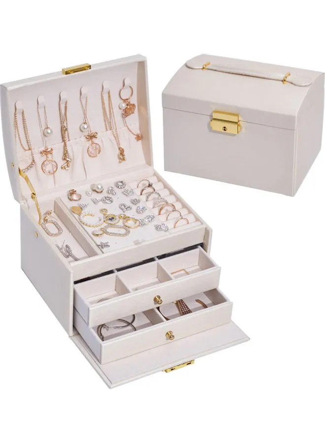 QiaoKai صندوق مجوهرات مزدوج الطبقات أبيض