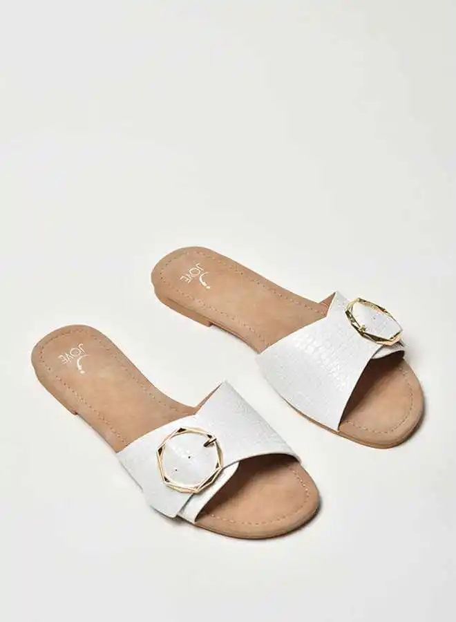 Jove Animal Pattern Broad Strap Flat Sandals White