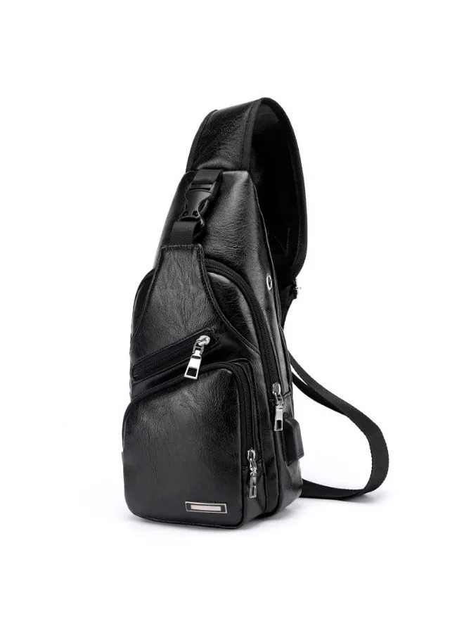 JOLLY Solid Chest Waistpack Belt Shoulder Bag With USB Charger Black