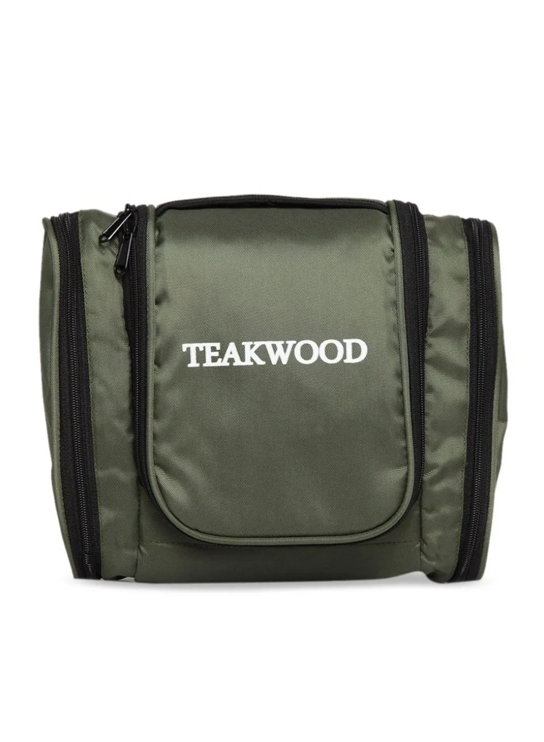 حقيبة أدوات الزينة بتفاصيل شعار TEAKWOOD خضراء