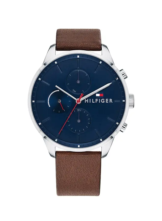 TOMMY HILFIGER Men's Chase Round Shape Leather Band Analog Wrist Watch 44 mm - Brown - 1791487