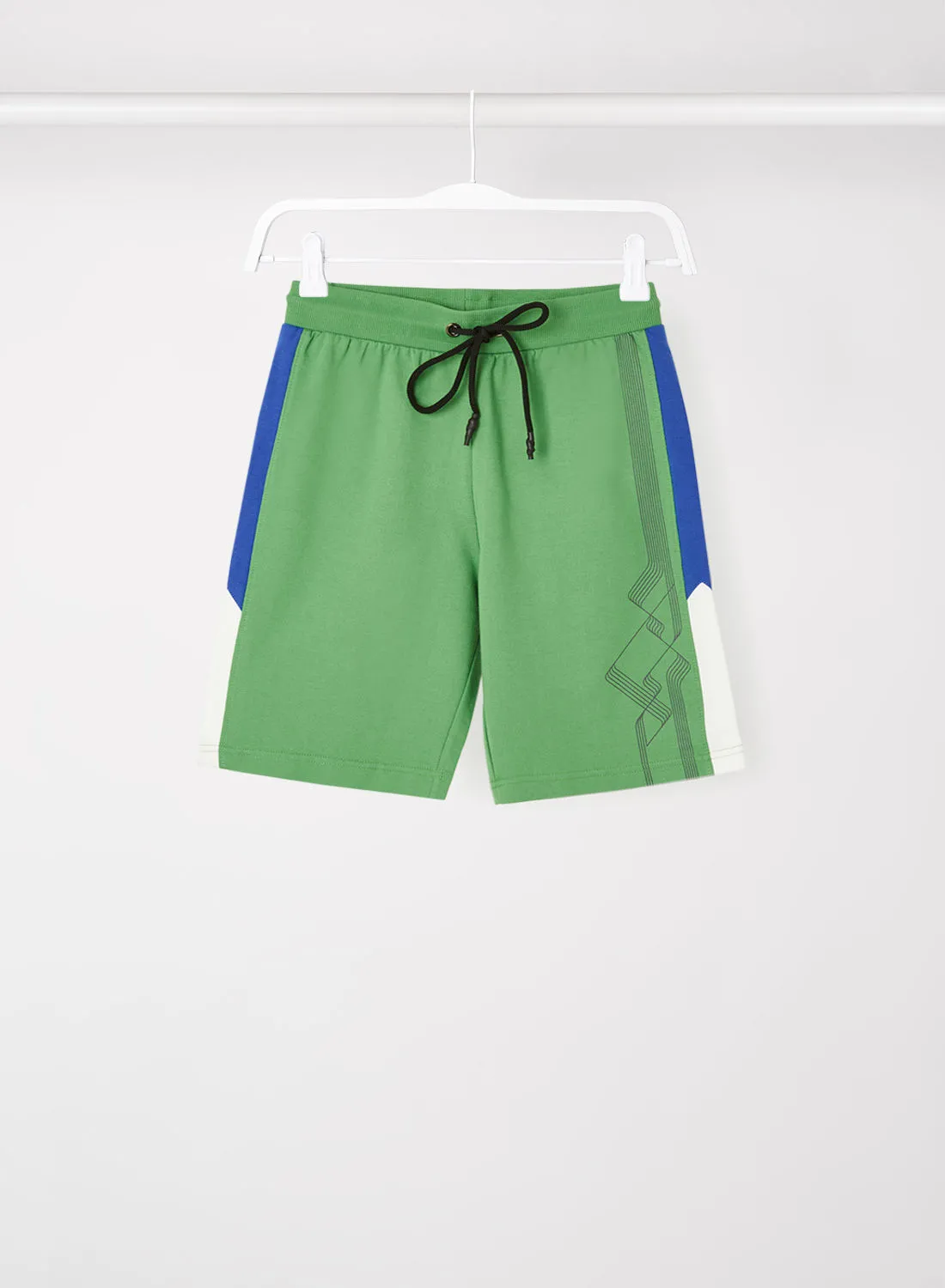 ABOF Colourblock Pattern Elastic Waistband Drawstring Shorts Mint Green/Blue/White