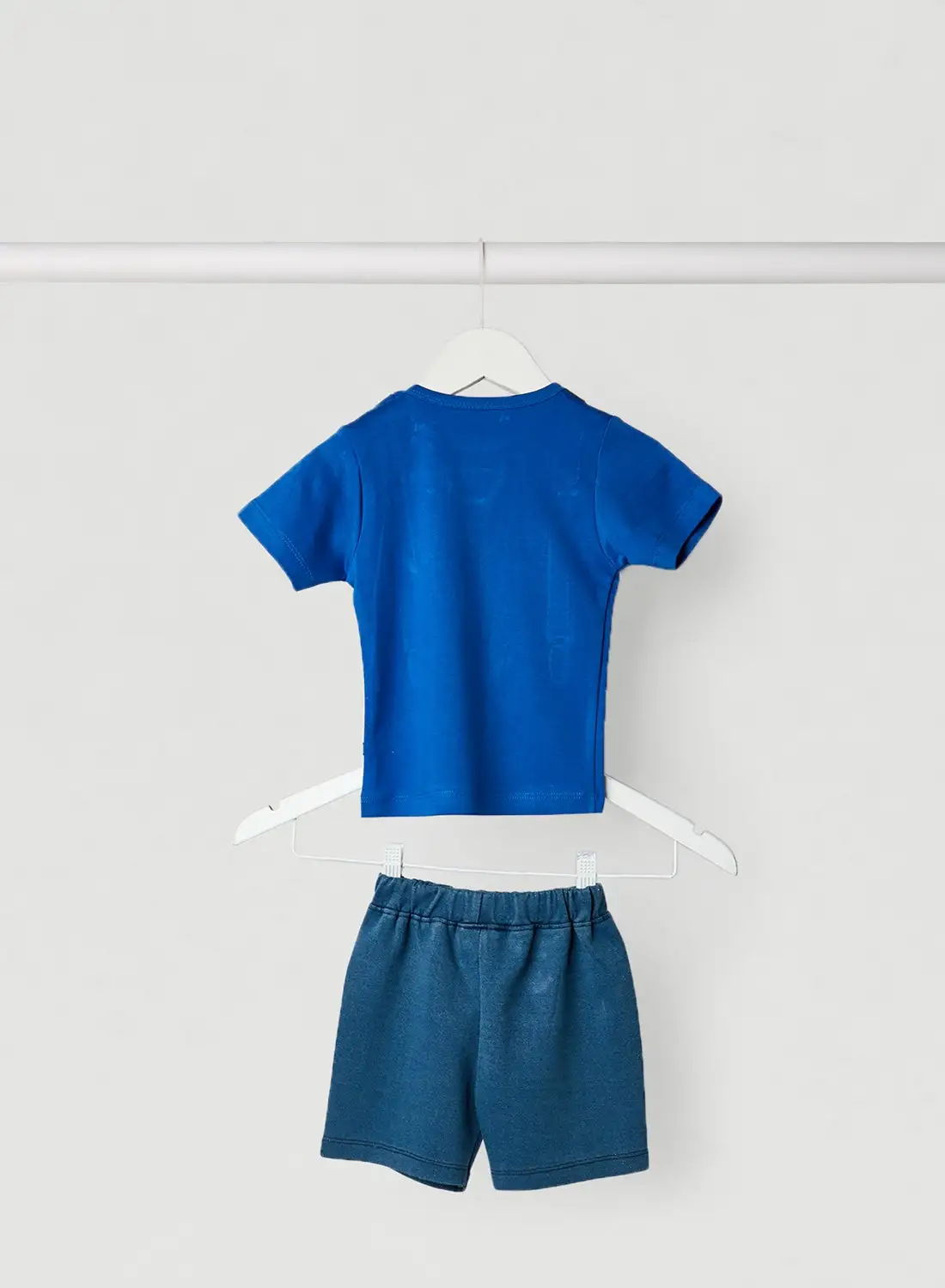 Moms Love Baby Tie Detailed T-Shirt and Shorts Set Blue