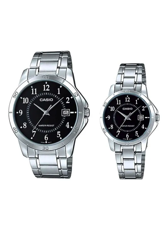 CASIO Stainless Steel Analog Couple Watch Set MTP-V004D-1B + LTP-V004D-1B