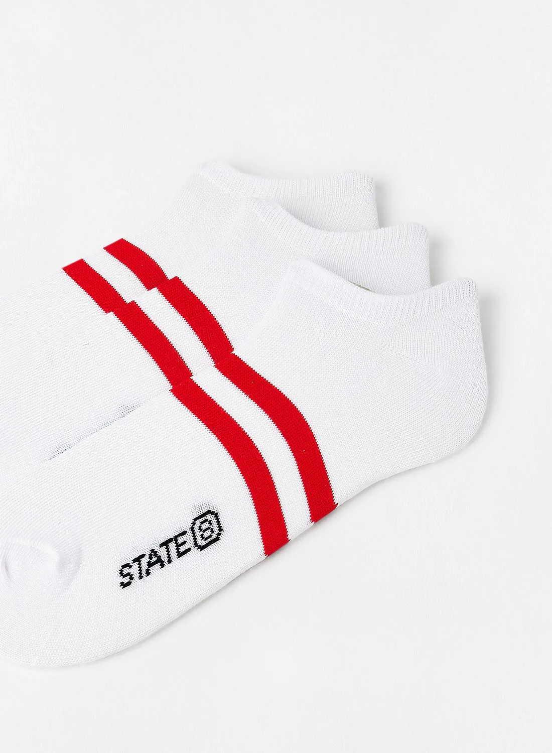 STATE 8 Contrast Ankle Socks (Pack of 3) White/Red