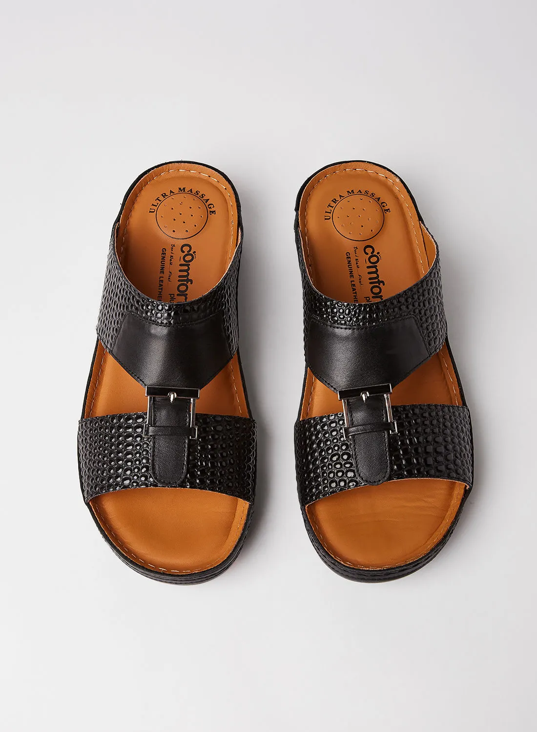 Comfort Plus Bubble Texture Leather Sandals Black